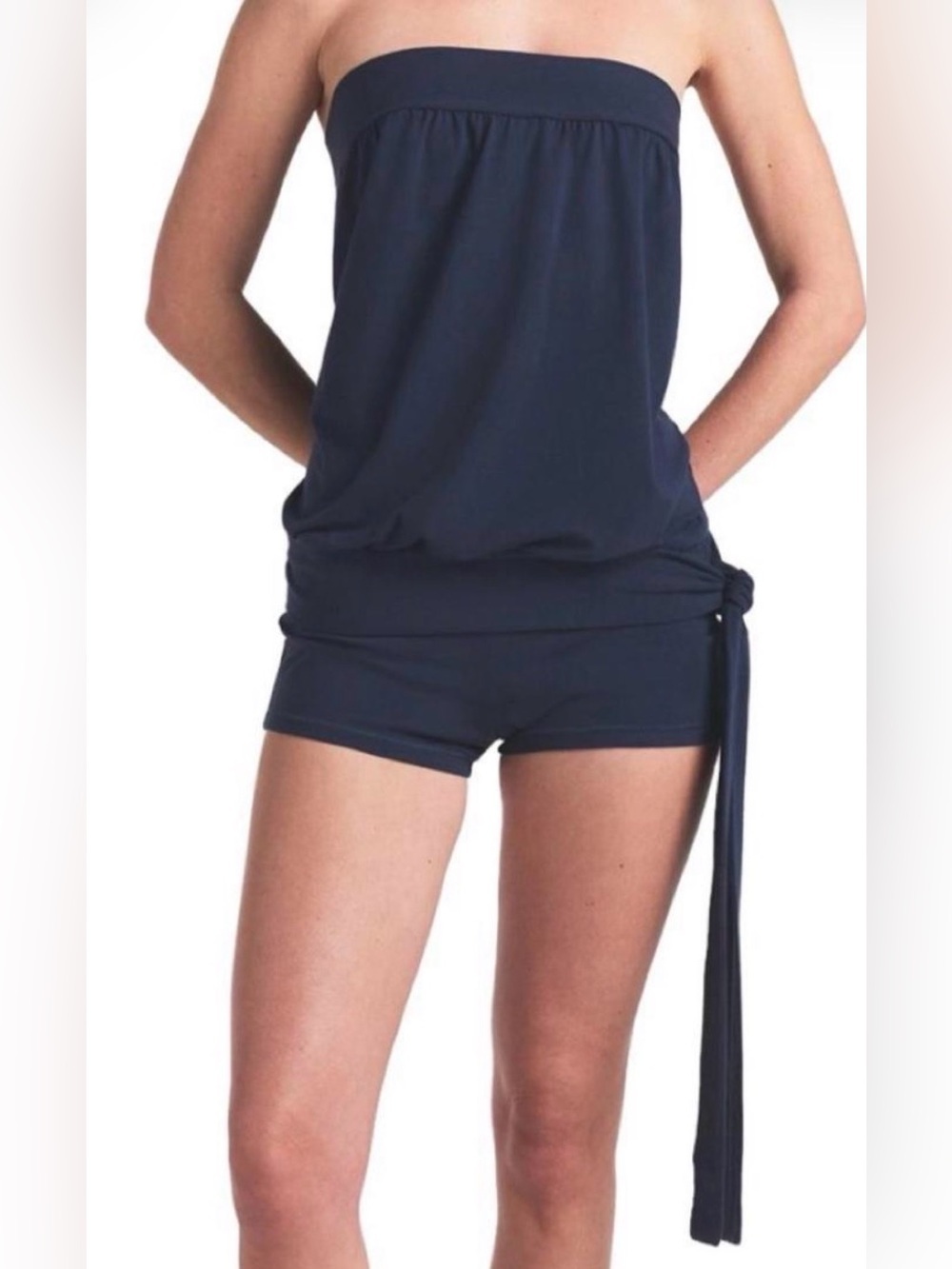 SKIMS COTTON JERSEY SIDE TIE TUBE TOP COLOR: NAVY SIZE: XXS